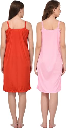 Image of You Forever Women Sexy Satin Striped Solid Above Knee Length Nighty, Loungewear, Nightwear, Sleepwear, Home Wear Short Nighty for Women Pack of 2
