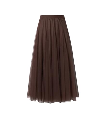 BrightGlow Langer Maxi-Tüllrock Damen A-Linie Midi Rock Unterrock Lagenrock Faltenrock Damen-Tüllrock mit hoher Taille Bühnenkleid Mesh Tutu Röcke für Hochzeit Party Kaffee L