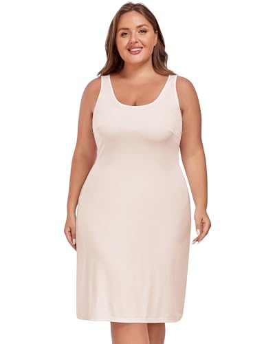 Image of MANCYFIT Plus Size Slip for Women Under Dress Full Slip Tank Top Dress Wide Straps Nightgown