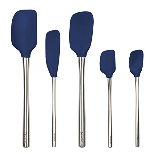Tovolo Stainless Steel Handled Silicone Spatula Set of 5 Deep Indigo, Dishwasher Safe Kitchen Spatula Set for Cooking Baking, Non Toxic BPA Free Silicone Spatula set with Metal Steel Handle