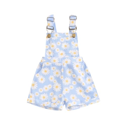 Image of Ayalinggo Toddler Baby Girl Sunflower Print Overalls Shorts with Pocket Suspender Trousers Cute Summer Clothing Outfit