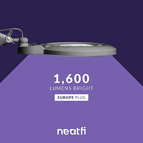 Image of Neatfi XL Bifocals 1,600 Lumens Super LED Magnifier Lamp with Clamp, Europe Plug, Large 7 Inches Acrylic Lens, 5 Diopter with 20 Diopter, Hands Free, Dimmable,16W, 84 PCS SMD LED (Silver)