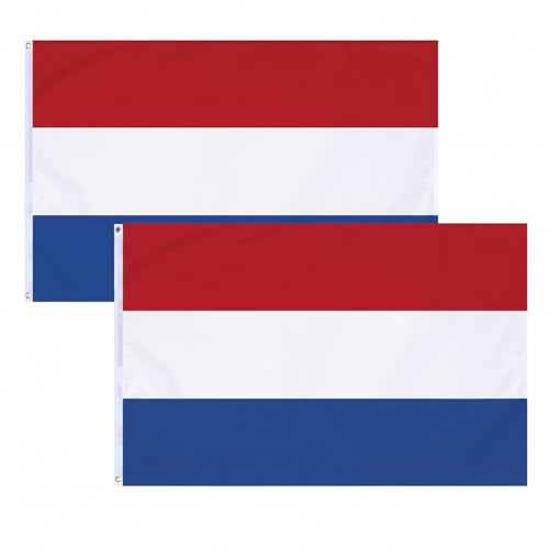 Homissor Netherlands Flag 3x5 Dutch Flags 2 Pack for Soccer Games Party Vivid Color Large International Country Netherlands Banner for Sports Events Bars Sports Clubs Room Classroom Decorations with 2 Brass Grommets