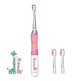 SEAGO Cepillo Eléctrico Niños, Bateria Motorizado Cepillo Eléctrico Infantil Sónico de Cerdas Suaves Resistente al Agua IPX7 con Temporizador Inteligente y 2 Cabezales de Repuesto, Rosa