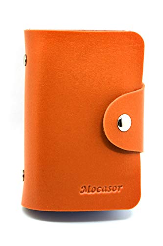 Image of Soft Leather Credit Card Holder for Men & Women Bank Card Case with 24 Durable Plastic Insert Slots Slim Pocket Wallet ID Card Organiser Business Card Case Purse (Orange)