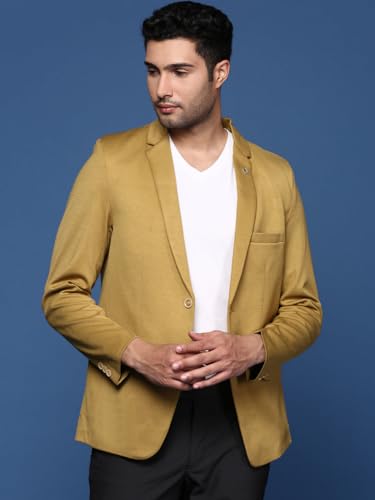 Image of SHOWOFFFF Men Solid Single Breasted Casual Blazer | Notched Lapel Full Sleeves Cotton Blazer for Mens | Slim Fit Regular Length Blazer for Men's