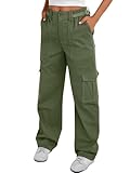 LILLUSORY Women's 6 Pockets High Waisted Cargo Pants Wide Leg Hiking Pants Baggy Trousers Spring Fashion 2024 Army Green, Medium