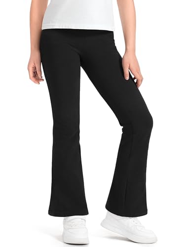 Auranso Schlaghose Leggings Mädchen Baumwolle Flared Leggings Kinder Weiß Sportleggings für Teenager Größe 130-160 cm schwarz 140