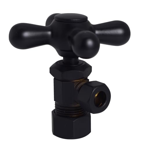 Westbrass D105X-62 Cross Handle Angle Stop Shut Off Valve, 1/2" Copper Pipe Inlet with 3/8" Compression Outlet, Matte Black by Westbrass - Used condition - US$26.31
