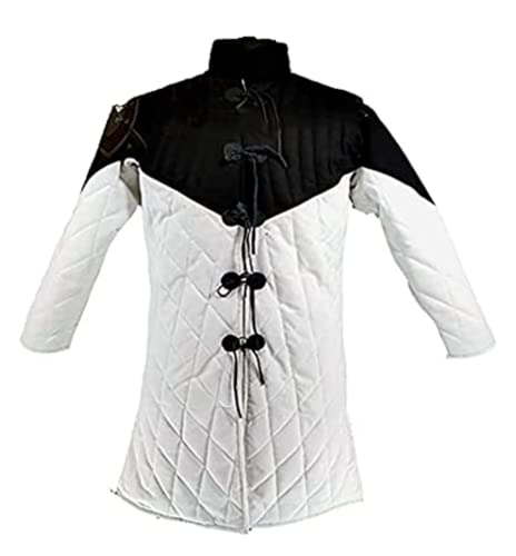 Gambeson Coat Medieval Thick Padded Full Length Full Sleeves Gambeson Coat Aketon Jacket Armor by ITS Medieval (XX-Large, Black & White)