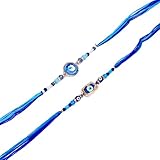 SAJTOX Pack of 2 Designer Evil Eye Charms Beaded Rakhi Set for Brothers, Rakhi for Raksha Bandhan & Bhaidooj, Evil Eye for Protection, Stress Relief & Good Luck