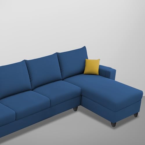 Image of Casaliving Porto RHS 6 Seater L Shape Sofa Set for Living Room (Blue Fabric) Premium Velvet Fabric Sofa Set