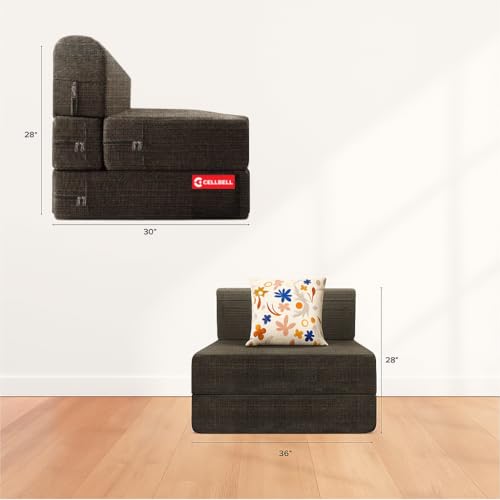 Image of CELLBELL Comfy Sofa Cum Bed 3x6 Feet | Foldable Dual Use Couch Bed with Soft Cushions, Washable Fabric Cover & Sturdy Frame | Space Saving Modern Design for Living Room, Bedroom & Guest Use (Grey)
