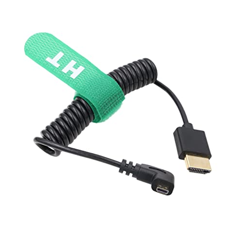 Image of HangTon Micro HDMI 4K 60Hz 8K Right Angle HDMI Coiled Cable for Sony A6400 A7R Canon R5 R6 GH4 S5 Z50 Camera ATOMOS Ninja V Portkeys Monitor Type A D HDMI 2.1