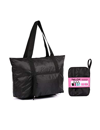 Pack n Fold Foldable Travel Tote Bag … (Black)
