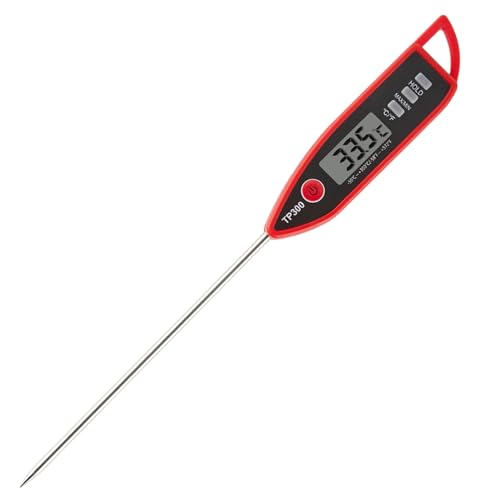 Meat Thermometer Digital Instant Read Food Thermometer, Waterproof Stainless Long Probe Cooking Thermometer BBQ Meat Milk Baking Electronic Thermometer Kitchen Gadgets Red