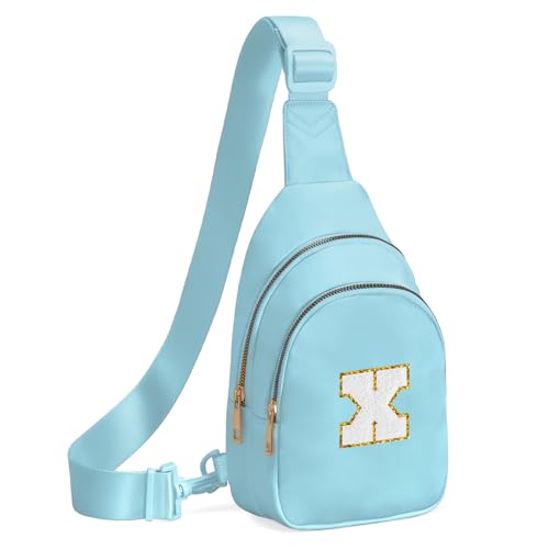 Birthday Gifts for 7 8 9 10 11 12 13 Year Old Girls Small Initial Sling Bag Cross Body Bag Fanny Pack for Girls Icing Blue X
