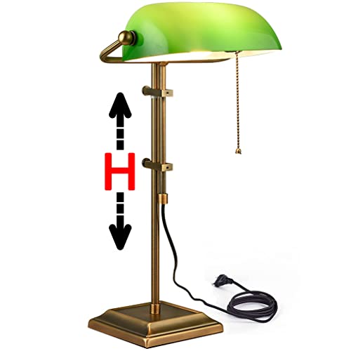Lampe de banquier classique verte réglable en hauteur avec interrupteur rétro E27 pour bureau