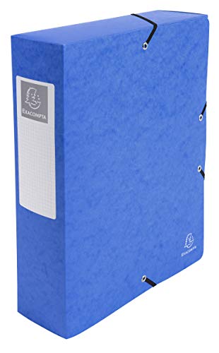 Exacompta 50832E 1 Abheftbox mit Gummibändern Exabox aus Glanzkarton 600g/m2 Rücken 8 cm Maße 25 x 33 cm für A4-Dokumente Farbe blau wird montiert geliefert