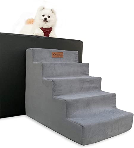 Bounabay 5 Stufen Haustiertreppe, hundetreppe bett für kleine hunde, Treppe für Hunde und Katzen mit Plüschbezug, tragbar, abnehmbar, waschbar 75 x 40 x 50 cm (gris oscuro) Cover