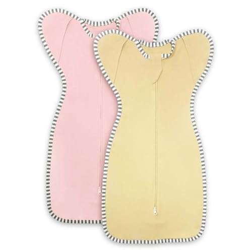 Image of Transition Swaddle 3-6 Months Sleep Sack Arms up Swaddle, 2-Pack Baby Swaddles 3-6 Months Sleeping Sack with 2-Way Zipper Arms In/Out 100% Cotton 0.8 Tog Baby Sleep Swaddles for Girl (Medium 14-20lbs)