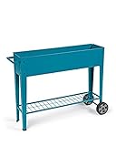Gardener's Supply Company Modern Blue Steel Mobile Garden Planter Cart Rolling Patio Planter on...