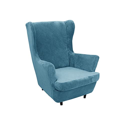 Fundas de Terciopelo Suave Y Gruesas para Sillones Orejeros Color Liso 2 Piezas Extraíbles Y Lavables para Sala de Estar Dormitorio Hotel Azul Pavo Real