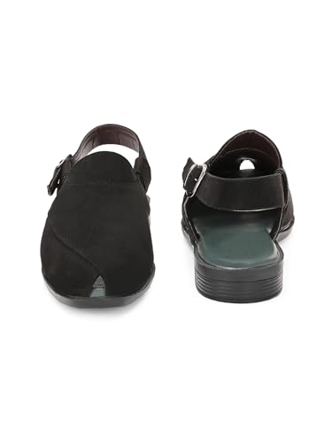 Image of Men Ethnic Peshawari Velvet Sandals | Synthetic Leather Slip-On Footwear for Wedding, Parties | Lightweight Traditional Outdoor Sandals for Men