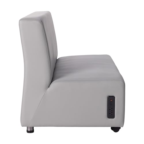 Image of FDP Pro Series Upholstered Armless Mobile Sofa with Tech Outlet, USB Charging and Locking Casters for Portability Commercial Seating for Hotel Lobby, Office, Restaurant, Waiting Room - Gray