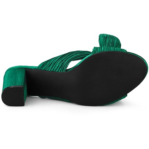 Allegra K Women's Pleated Bowknot Slip on Chunky Heels Green Slide Sandals 5.5 M US