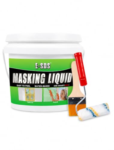 E-SDS New Masking Liquid Tape 32 fl.oz Masking Liquid Transparent Peelable Coating for Window Painting with Roller & Brush(Green)