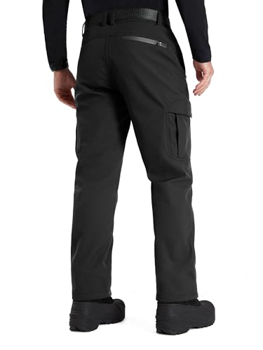FREE SOLDIER Men's Outdoor Softshell Fleece Lined Cargo Pants Snow Ski Hiking Pants with Belt