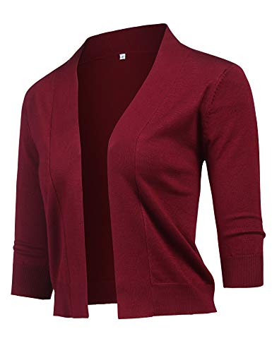 Image of URRU Women's Classic 3 /4 Sleeve Open Front Cropped Cardigan Sweater Lightweight Knit Short Shrugs