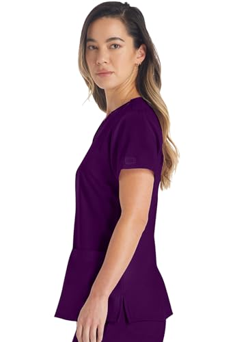 Dickies EDS Essentials Scrubs, V-Neck Womens Tops with Four-Way Stretch and Moisture Wicking DK615, M, Eggplant - image 4