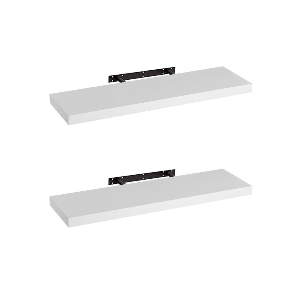 LOLAhome Set de 2 estantes de Pared flotantes de MDF Blanco Decorativo,Balda de Pared, De 23x80 cm para Salón, Cocina, Oficina, Dormitorio,Resistente