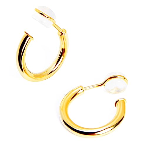 Clip on Earrings for Women, 14K Real Gold Plated Non Pierced Hoop, Clip on Hoops for Non Pierced Ears Gold and White Gold