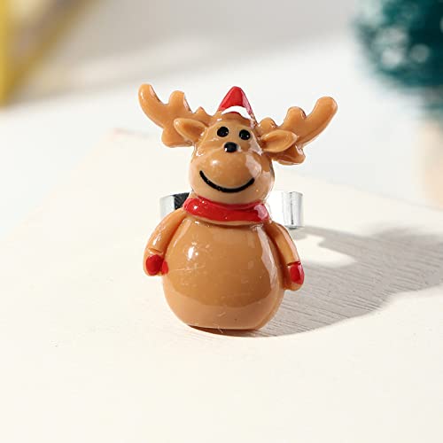 GNEHSL Weihnachtseinstellbarer Harzring - Kreativer Weihnachtsschneemann Elchharz Süßer Offener Fingerring, Spaß Stapelbarer Dame Daumenring, Stil D, Einheitsgröße Cover