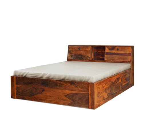 Image of Solid Sheesham Wood Bed Wooden Dreamy Nights Bed for Bedroom and Home Furniture | (Storage Bed -4)