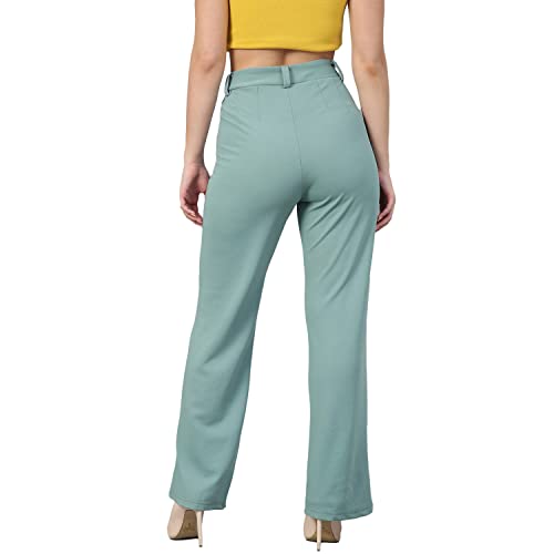 Image of KOTTY Women Polyester Blend Green Solid Trousers(Light Moss Green,26)