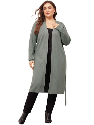 Image of Agnes Orinda Plus Size Sweater Cardigan for Women Knit Sweater Long Sleeve Belted Overwear Long Cardigans Coat Winter