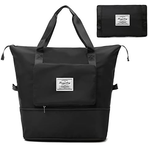 Travel Bag Large Capacity Foldable Sports Bag Waterproof Shoulder Bag Weekend Bag with Expandable Space Suitable for Travel and Going Out, black, Travel Duffle Cover