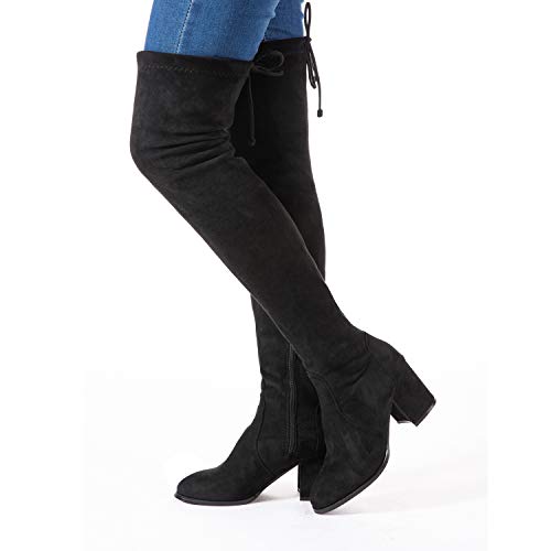 Mtzyoa Over The Knee Boots for Women Black Brown Lace Up Thigh High Suede Long OTK Block Heel Stretch2