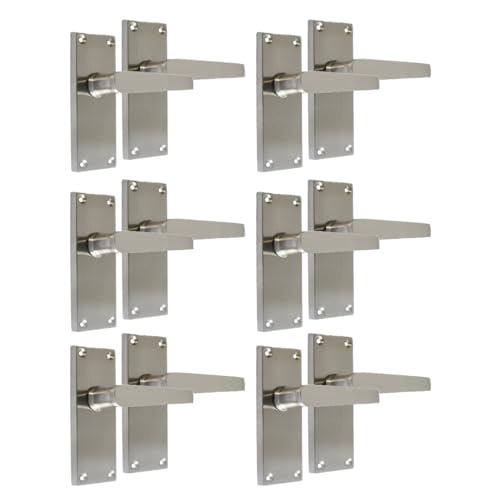 Epsom Door Handle Satin Nickel Straight Door Handle Set - Victorian Style Internal and External Lever Door Handles with Backplate 118mm x 42mm Sets 6