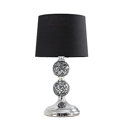 MiniSun | Modern Chrome and Mosaic Glass Table Lamp with a Black Shade | Table Lamps, Home Décor & Improvement Essential