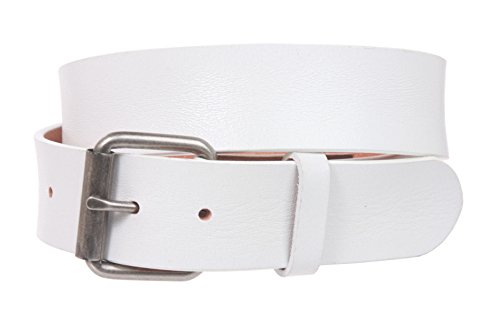 Snap On Plain Oil Tanned Top Grain Cowhide Vintage Retro Leather Belt, White | 42