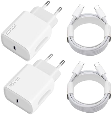 Cargador USB C 25W,2PCS Cargador Tipo c con 2x2M Cable Carga Rapi...