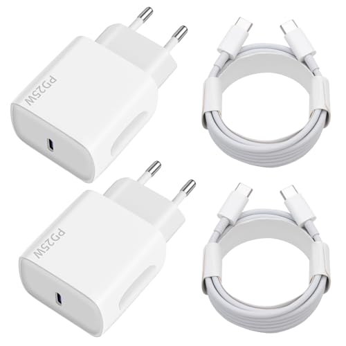 Cargador USB C 25W,2PCS Cargador Tipo c con 2x2M Cable Carga Rapida para Samsung Galaxy iPhone iPad Xiaomi Huawei, Rapido Cabezal Adaptador Enchufe USB C Carregador Cargado Corriente Charger