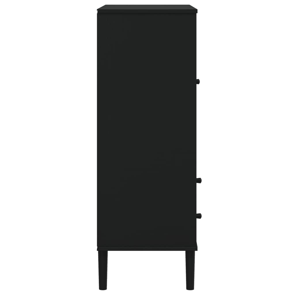 Senja - Tabla alta (90 x 40 x 112 cm, madera de pino con barniz UV, aspecto de ratán, amplio espacio de almacenamiento), color negro