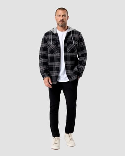 Image of Flannel Jackets for Men Plaid Hooded Quilt Lined Warm Layering S-4XL | Quality zippers, secure pockets & durable stitching - zip up jackets built for fall & spring layering.
