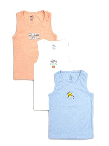 Image of KiddoPanti Boys 100% Cotton Vest Pack of 3 | Cotton 1x1 Rib Knit Sleeveless Innerwear | Soft & Breathable Kids Vest